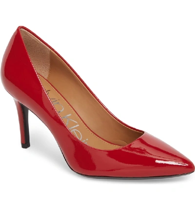 Shop Calvin Klein 'gayle' Pointy Toe Pump In Crimson Red Patent Leather