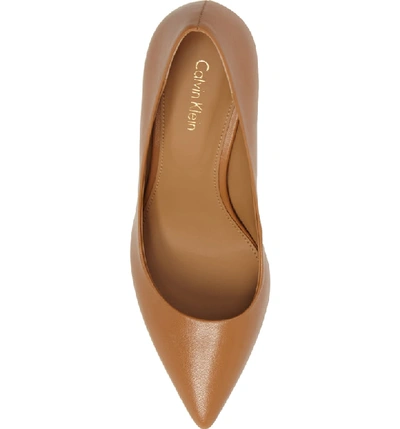 Shop Calvin Klein Gayle Pointed Toe Pump In Caramel Leather