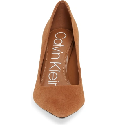 Shop Calvin Klein 'gayle' Pointy Toe Pump In Cognac Suede