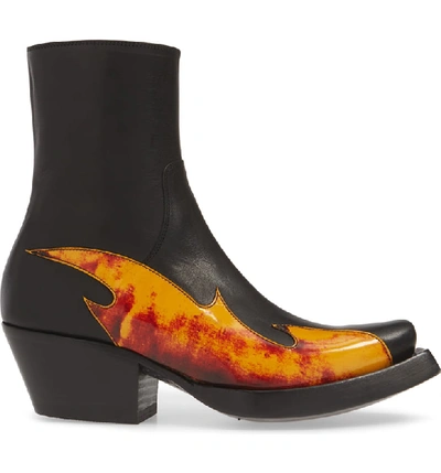 Shop Vetements Flame Cowboy Boot In Black