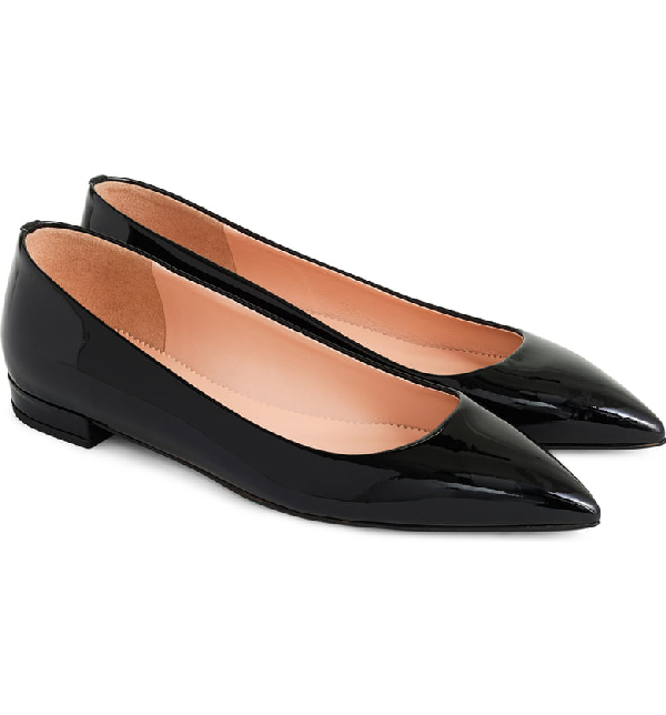 black patent leather pointed toe flats