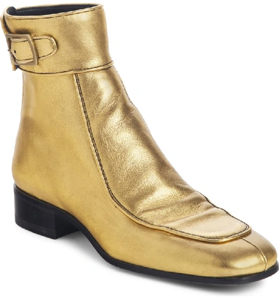 Shop Saint Laurent Miles Buckle Cuff Boot In Gold Leather