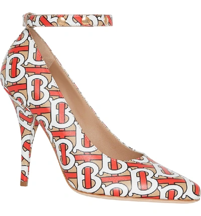 Shop Burberry Wiltkin Ankle Strap Pump In Red/ Beige/ White