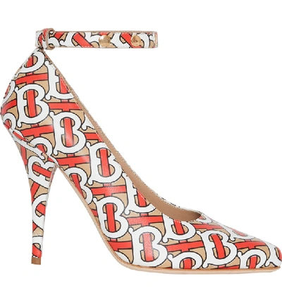 Shop Burberry Wiltkin Ankle Strap Pump In Red/ Beige/ White