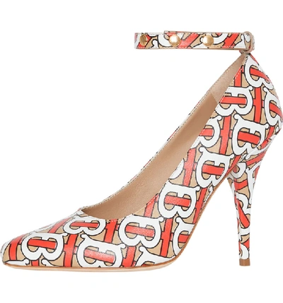 Shop Burberry Wiltkin Ankle Strap Pump In Red/ Beige/ White