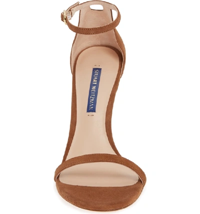 Shop Stuart Weitzman Nudistsong Ankle Strap Sandal In Basket Brown Suede