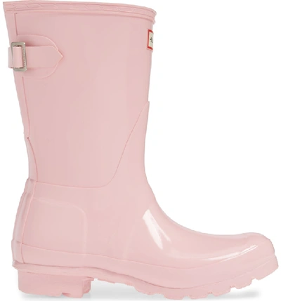 Shop Hunter Original Short Adjustable Back Gloss Waterproof Rain Boot In Candy Floss Rubber