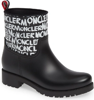 Shop Moncler Ginette Stivale Logo Waterproof Rain Boot In Black/ White