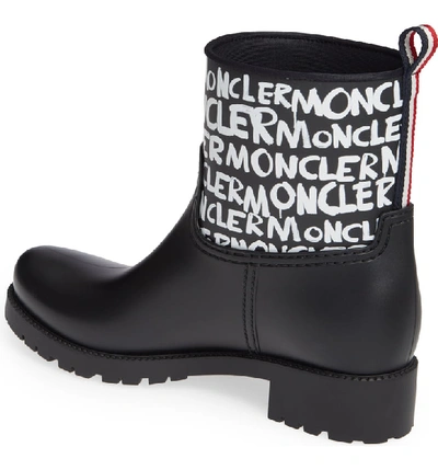 Shop Moncler Ginette Stivale Logo Waterproof Rain Boot In Black/ White