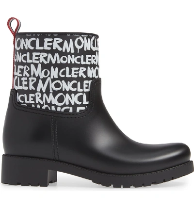 Shop Moncler Ginette Stivale Logo Waterproof Rain Boot In Black/ White