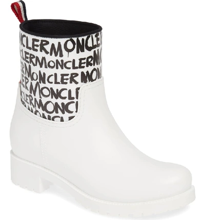 Shop Moncler Ginette Stivale Logo Waterproof Rain Boot In White/ Black