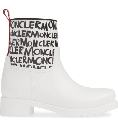 Shop Moncler Ginette Stivale Logo Waterproof Rain Boot In White/ Black