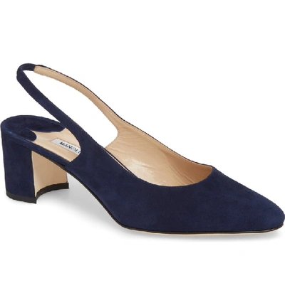 Shop Manolo Blahnik Allurasa Slingback Pump In Navy Suede