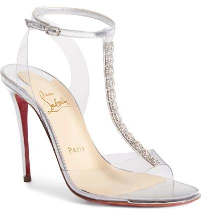 Shop Christian Louboutin Jamais Assez Clear T-strap Sandal In Silver