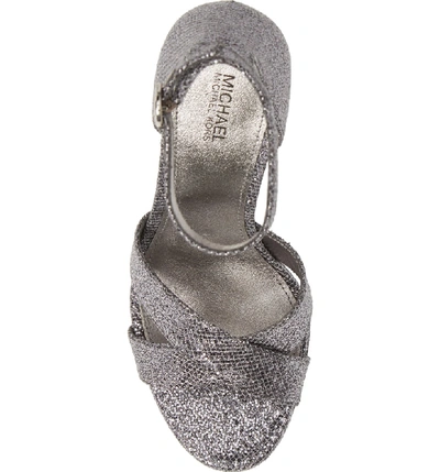 Shop Michael Michael Kors Alexia Halo Strap Sandal In Silver/ Gunmetal Glitter Mesh