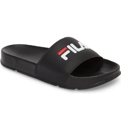 Shop Fila Slide Sandal In Black/ Red/ White