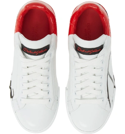 Shop Dolce & Gabbana Script Logo Sneaker In White/ Red