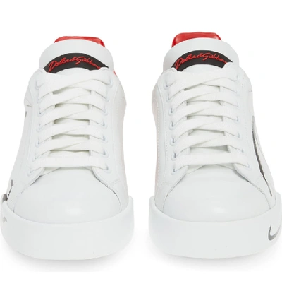 Shop Dolce & Gabbana Script Logo Sneaker In White/ Red