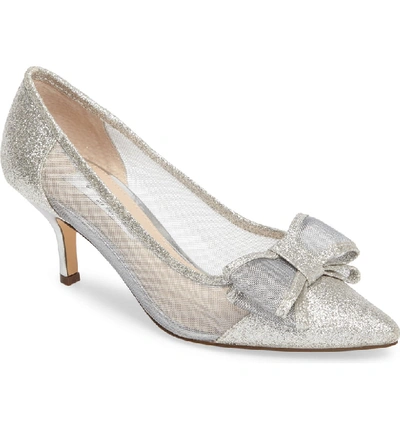 Shop Nina Bianca Pointy Toe Pump In Soft Silver Glitter Fabric