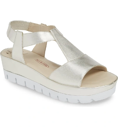 Shop Amalfi By Rangoni Bastia Wedge T-strap Sandal In Champagne Leather