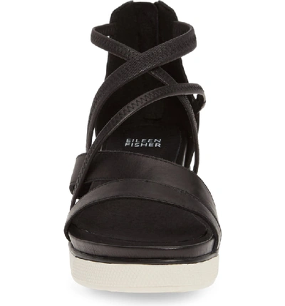 Shop Eileen Fisher Skip Strappy Platform Sandal In Black Leather
