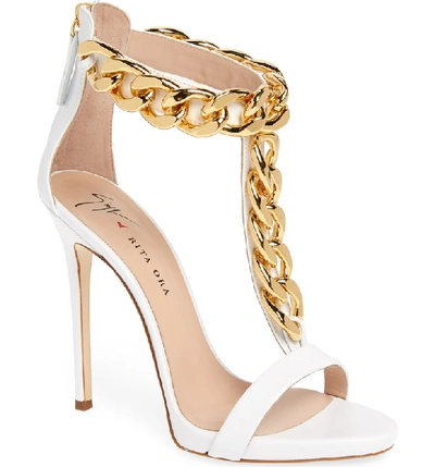 Shop Giuseppe Zanotti Rita Ora Curb Chain T-strap Sandal In White