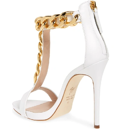 Shop Giuseppe Zanotti Rita Ora Curb Chain T-strap Sandal In White