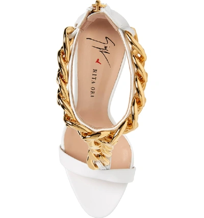 Shop Giuseppe Zanotti Rita Ora Curb Chain T-strap Sandal In White
