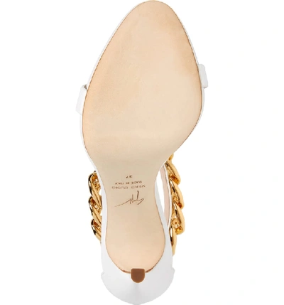 Shop Giuseppe Zanotti Rita Ora Curb Chain T-strap Sandal In White