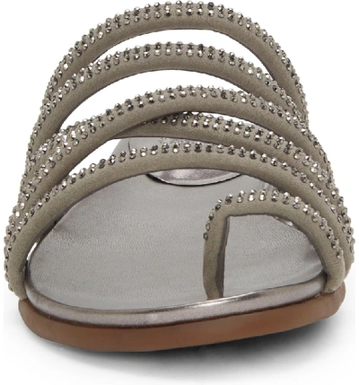 Shop Vince Camuto Ezzina Crystal Embellished Slide Sandal In Storm Grey Suede