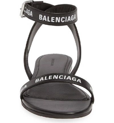 Shop Balenciaga Logo Ankle Strap Sandal In Black