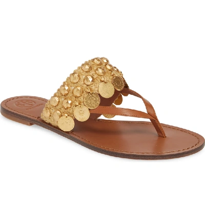 Shop Tory Burch Patos Coin Thong Sandal In Tan/ Tan