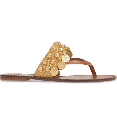 Shop Tory Burch Patos Coin Thong Sandal In Tan/ Tan