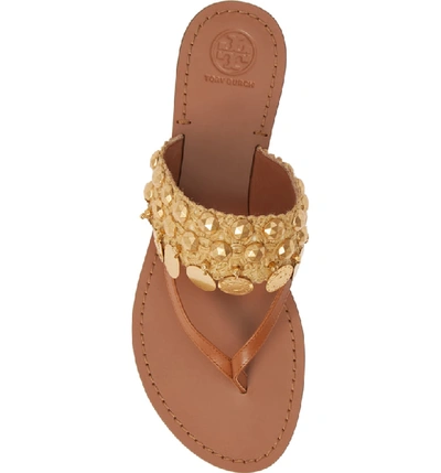 Shop Tory Burch Patos Coin Thong Sandal In Tan/ Tan