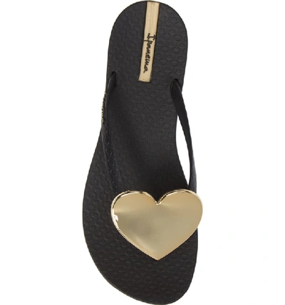Shop Ipanema Wave Heart Flip Flop In Black/ Gold