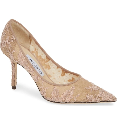 Shop Jimmy Choo Love Lace Pointed Toe Pump In Ballet Pink