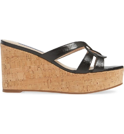 Shop Stuart Weitzman Cadence Wedge Slide Sandal In Black Caviar Patent