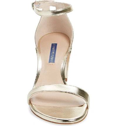 Shop Stuart Weitzman Simple Ankle Strap Sandal In Platino Metallic Nappa