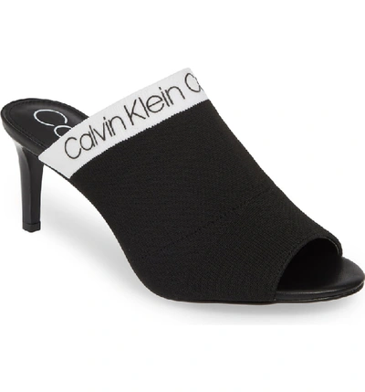 Shop Calvin Klein Coraline Peep Toe Knit Mule In Black Fabric