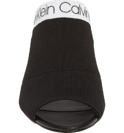Shop Calvin Klein Coraline Peep Toe Knit Mule In Black Fabric