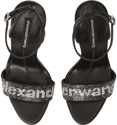 Shop Alexander Wang Jane Crystal Logo Ankle Strap Sandal In Black