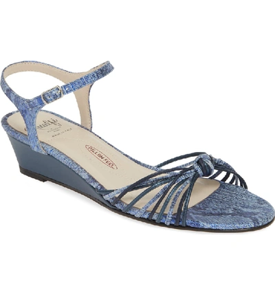 Shop Amalfi By Rangoni Maldive Wedge Quarter Strap Sandal In Navy Animal Print Leather