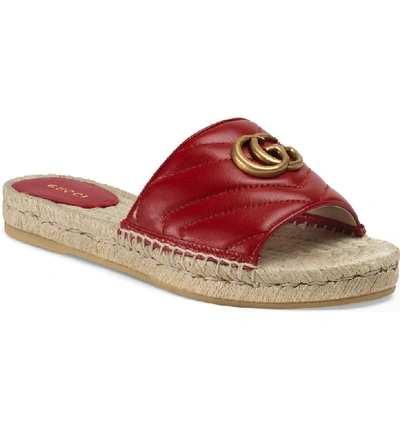 Shop Gucci Pilar Gg Matelasse Espadrille Slide Sandal In Hibiscus Red