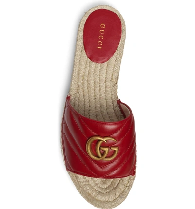 Shop Gucci Pilar Gg Matelasse Espadrille Slide Sandal In Hibiscus Red