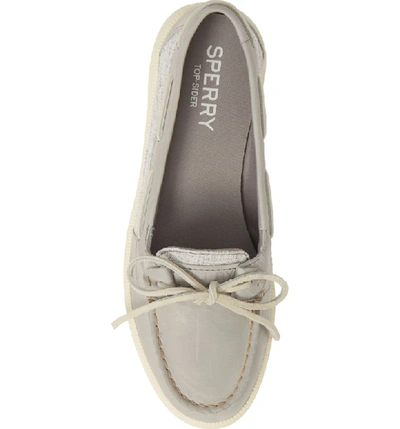 Shop Sperry Oasis Boat Shoe In Grey Leather/ Canvas