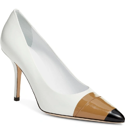 Shop Burberry Annalise Tape Cap Toe Pump In Optic White