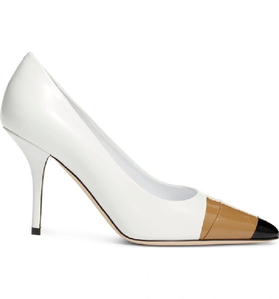 Shop Burberry Annalise Tape Cap Toe Pump In Optic White