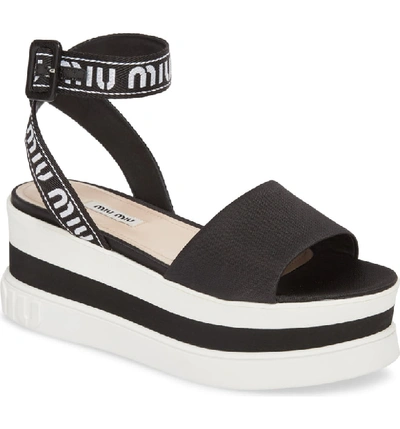 Shop Miu Miu Flatform Logo Sandal In Black