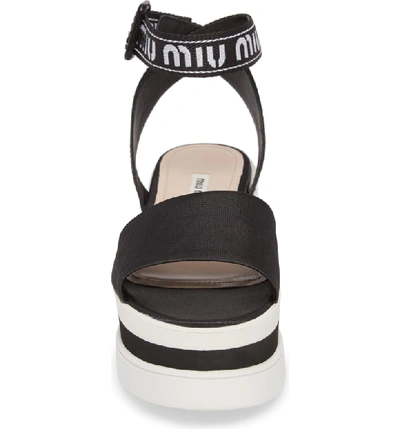 Shop Miu Miu Flatform Logo Sandal In Black