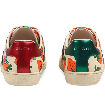 Shop Gucci New Ace Strawberry Print Sneaker In White/ Red